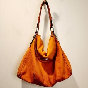 MADDALENA SCANU Genuine Leather Made In Italy Vibrant Orange Hobo Bag